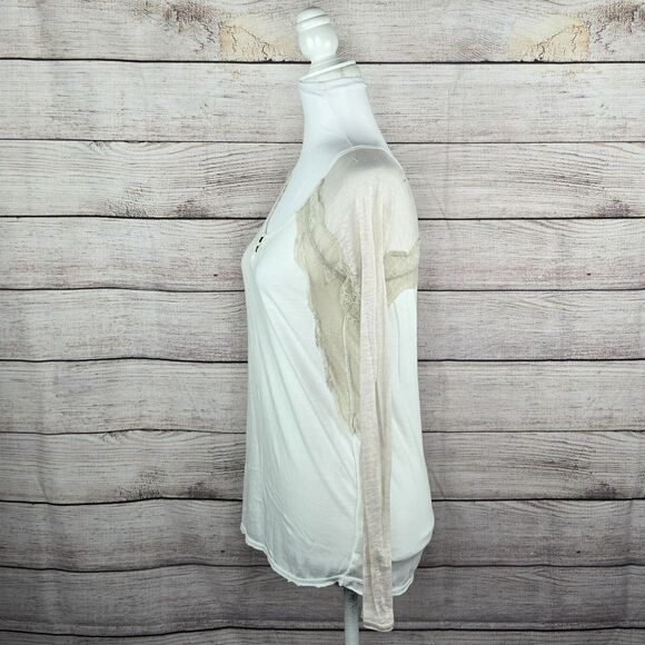 Free People We the Free Long Sleeve Burnout Baseball Tee Lace Top Small - Picture 2 of 9